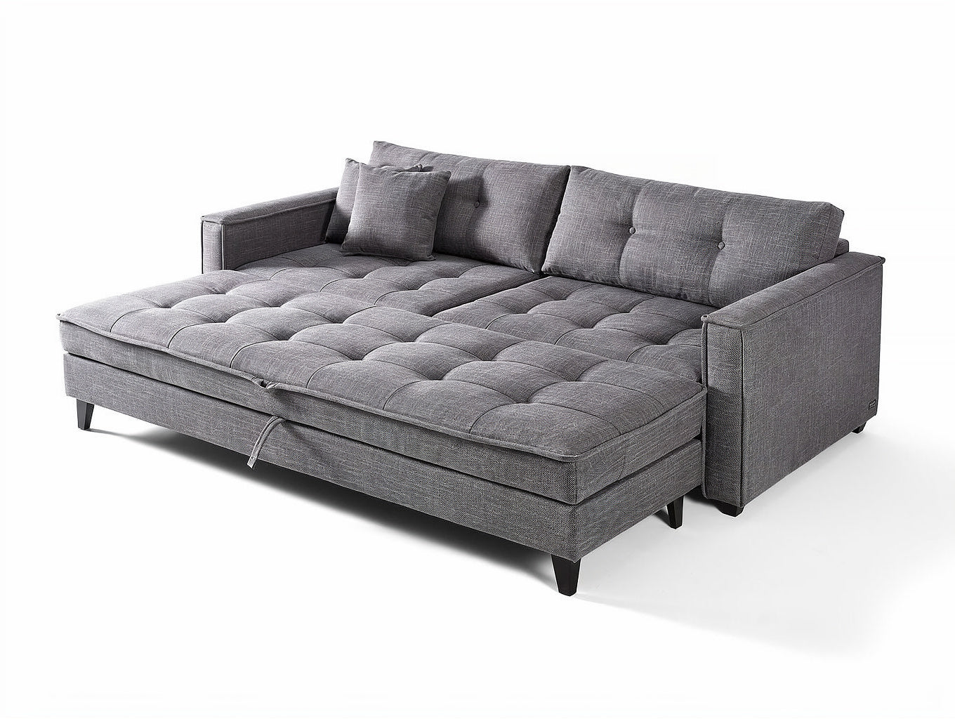 **Sofa rozkładany w kolorze szarym z ograniczonym miejscem**